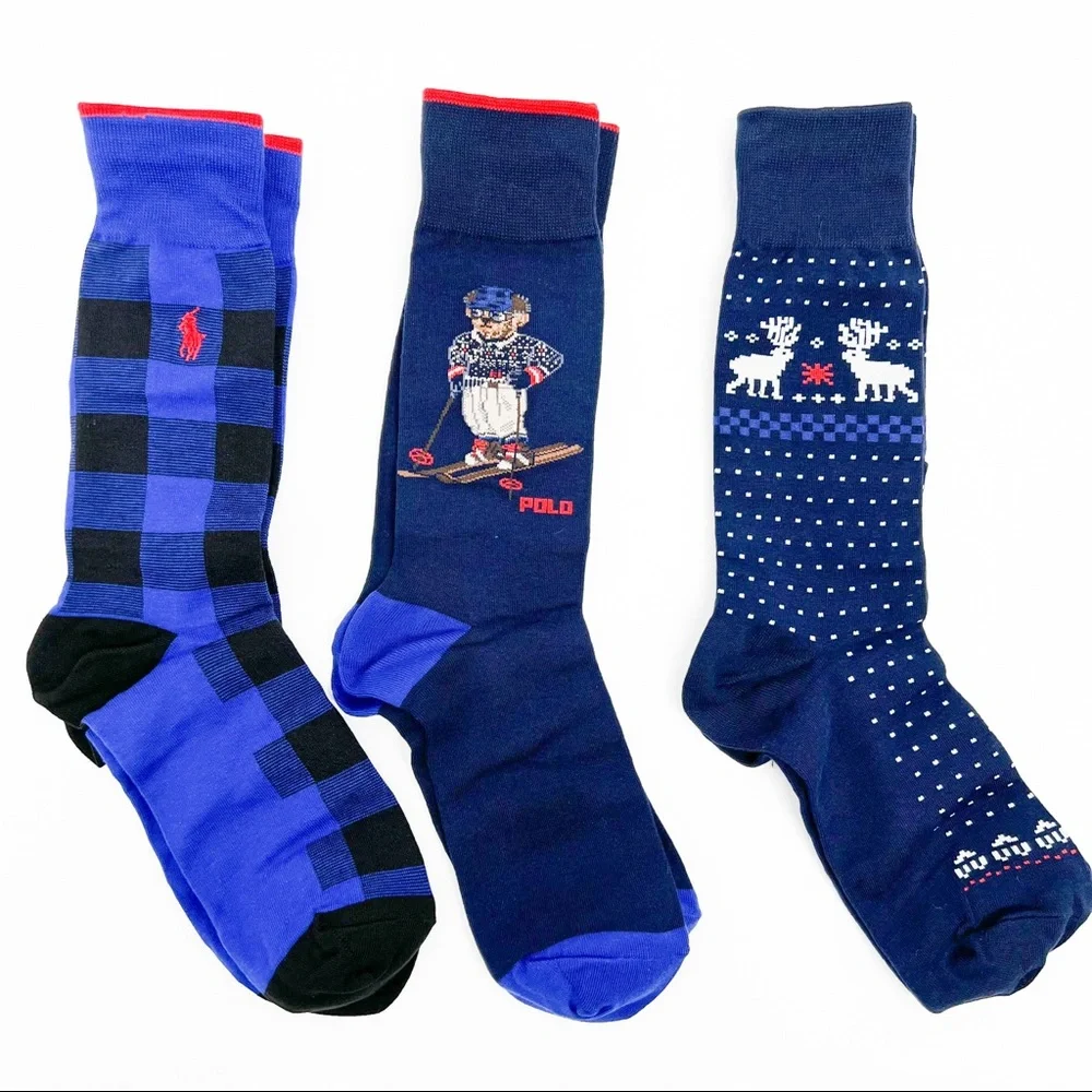 Polo Ralph Lauren Cortina Bear 3 Pack Socks Gift Box Royal / Navy - Picture 4 of 10